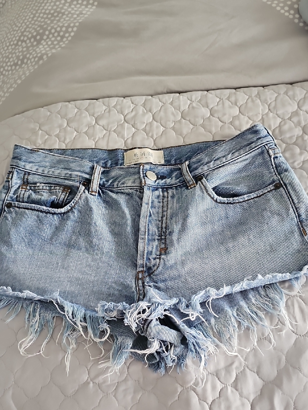 We The Free Light Blue Distressed Denim Cutoff Shorts